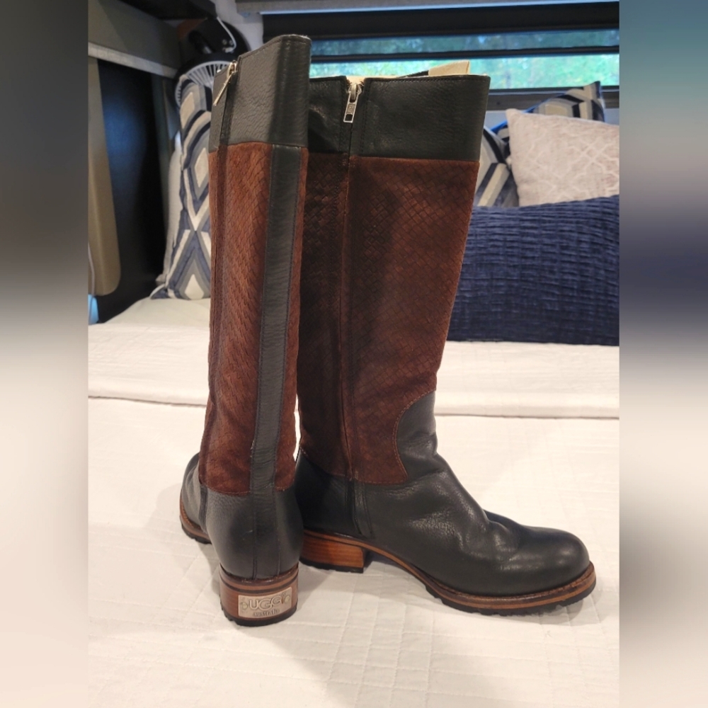 UGG Totten Tall Riding Boots Black/Brown Lined Fall WinterWarm Women's Size 7